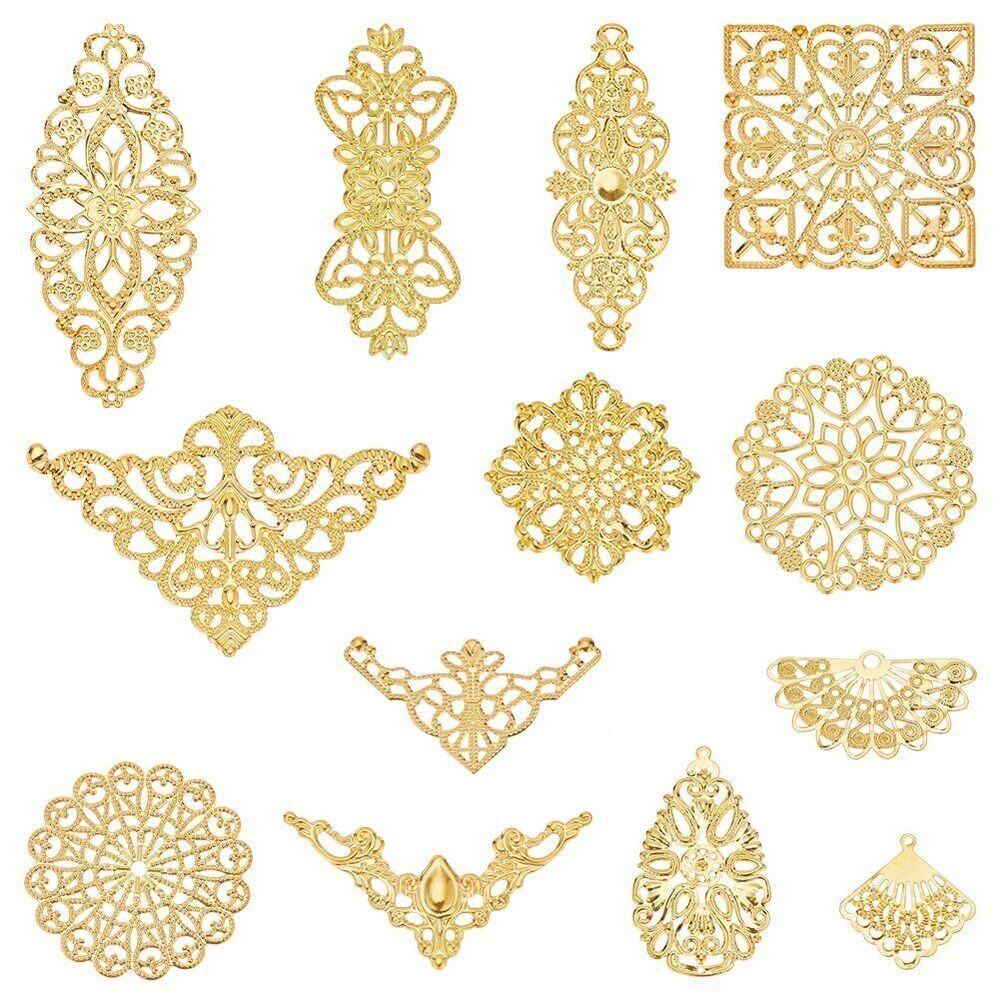4724 104Pcs Gold Filigree Connectors Jewelry Findings Metal Pieces Rhombus
